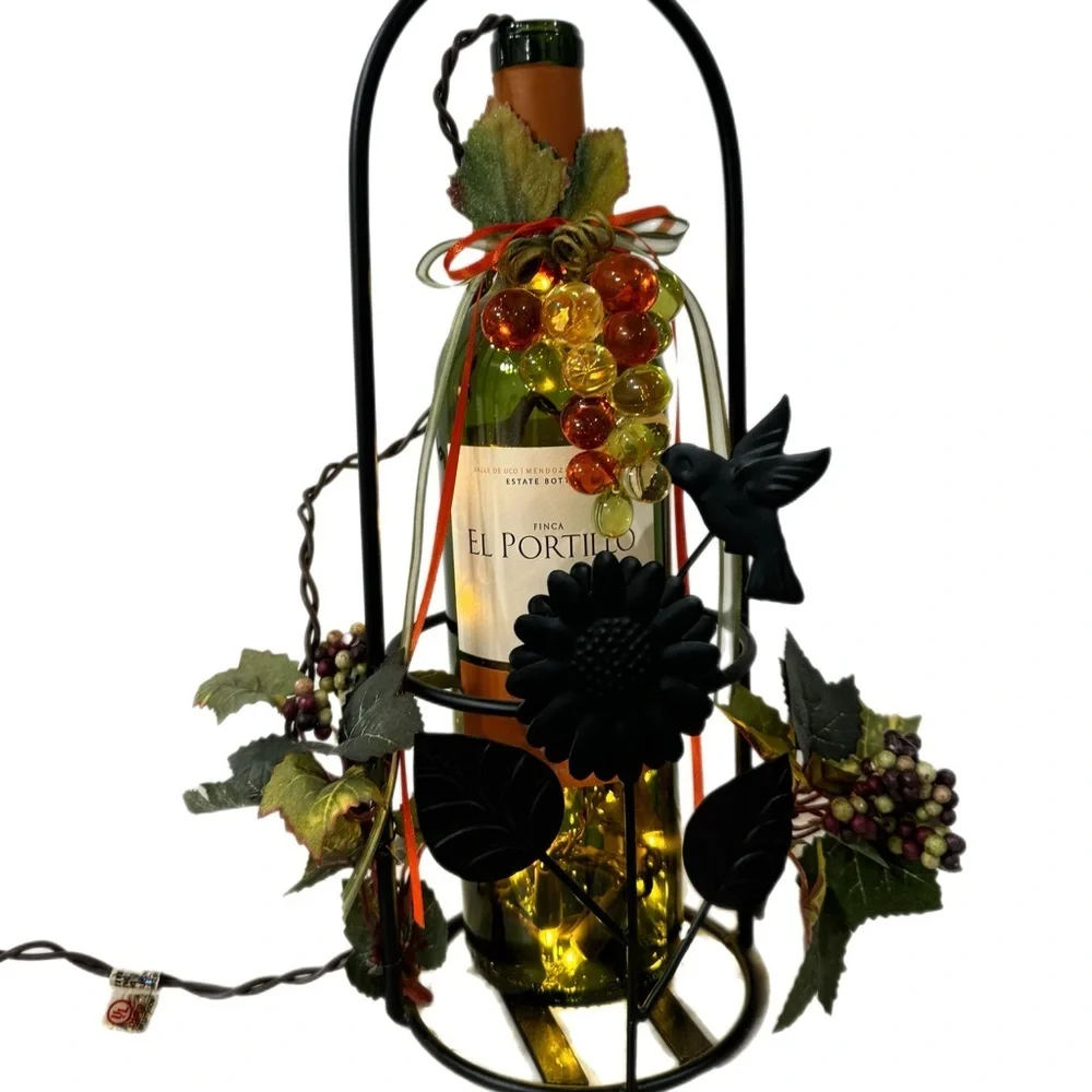Wine bottle metal decor piece handmade